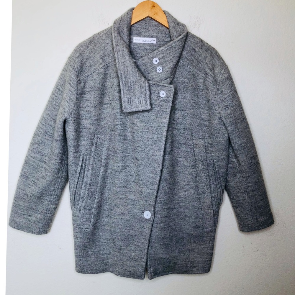 Ministry of‎ Style by Bebe Sydney Gray Heathered Asymmetrical Collar Button Coat